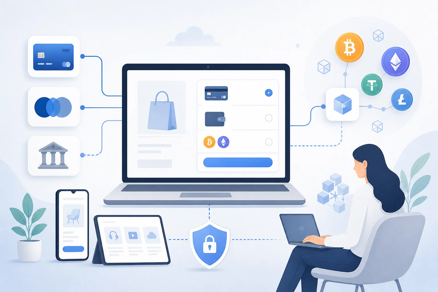 Integración de pasarelas de pago digitales y criptoactivos en servicios online